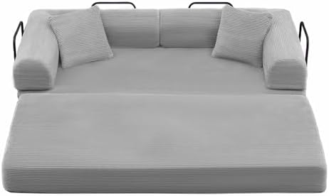 5-in-1 Convertible Sofa Bed, King Size Sleeper Couch with Bonus Pillows, Heavy Duty Frame for Movie Night & Guest Room,