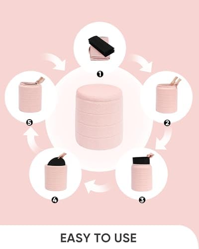 B FSOBEIIALEO Round Sherpa Storage Ottoman Stool - 22"x22"x15.75" (White) - Stylish Foot Rest with Eco-Friendly Certific