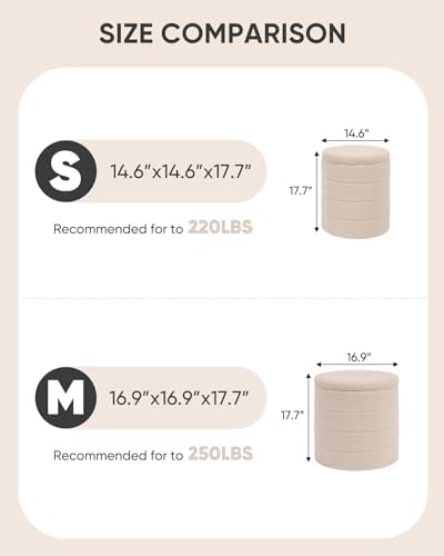 B FSOBEIIALEO Round Sherpa Storage Ottoman Stool - 22"x22"x15.75" (White) - Stylish Foot Rest with Eco-Friendly Certific