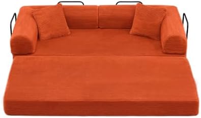 5-in-1 Convertible Sofa Bed, King Size Sleeper Couch with Bonus Pillows, Heavy Duty Frame for Movie Night & Guest Room,