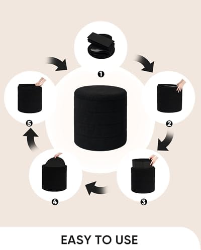 B FSOBEIIALEO Round Sherpa Storage Ottoman Stool - 22"x22"x15.75" (White) - Stylish Foot Rest with Eco-Friendly Certific