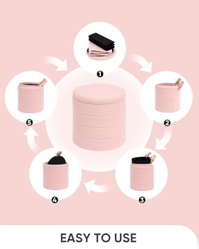 B FSOBEIIALEO Round Sherpa Storage Ottoman Stool - 22"x22"x15.75" (White) - Stylish Foot Rest with Eco-Friendly Certific