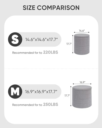 B FSOBEIIALEO Round Sherpa Storage Ottoman Stool - 22"x22"x15.75" (White) - Stylish Foot Rest with Eco-Friendly Certific