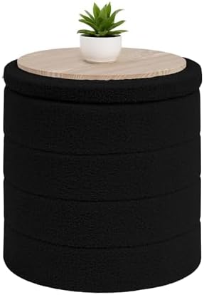 B FSOBEIIALEO Round Sherpa Storage Ottoman Stool - 22"x22"x15.75" (White) - Stylish Foot Rest with Eco-Friendly Certific