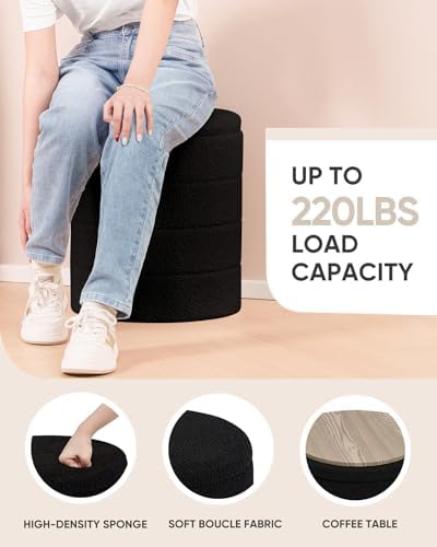 B FSOBEIIALEO Round Sherpa Storage Ottoman Stool - 22"x22"x15.75" (White) - Stylish Foot Rest with Eco-Friendly Certific