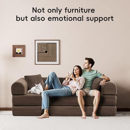 5-in-1 Convertible Sofa Bed, King Size Sleeper Couch with Bonus Pillows, Heavy Duty Frame for Movie Night & Guest Room,