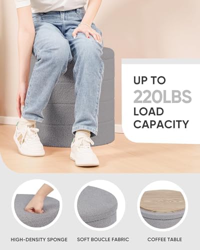 B FSOBEIIALEO Round Sherpa Storage Ottoman Stool - 22"x22"x15.75" (White) - Stylish Foot Rest with Eco-Friendly Certific