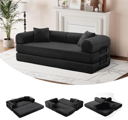 5-in-1 Convertible Sofa Bed, King Size Sleeper Couch with Bonus Pillows, Heavy Duty Frame for Movie Night & Guest Room,