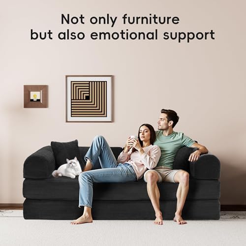 5-in-1 Convertible Sofa Bed, King Size Sleeper Couch with Bonus Pillows, Heavy Duty Frame for Movie Night & Guest Room,