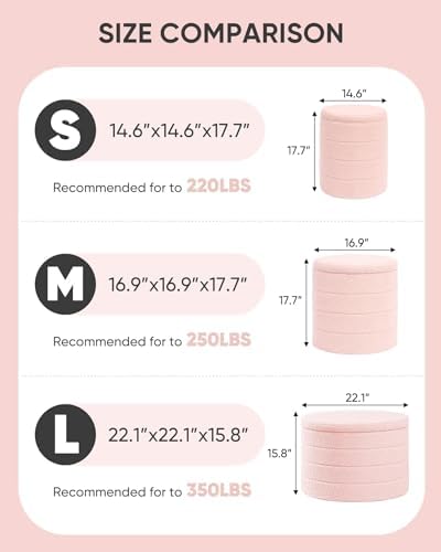 B FSOBEIIALEO Round Sherpa Storage Ottoman Stool - 22"x22"x15.75" (White) - Stylish Foot Rest with Eco-Friendly Certific