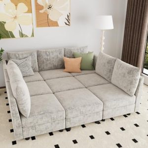 Fiona's Modular Sectional Sleeper Sofa Set - 9 Seats with Storage & USB Charging - Modern Chenille Couch for Living Room