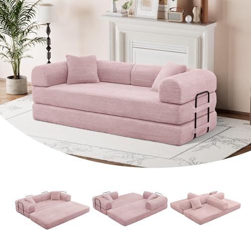 5-in-1 Convertible Sofa Bed, King Size Sleeper Couch with Bonus Pillows, Heavy Duty Frame for Movie Night & Guest Room,