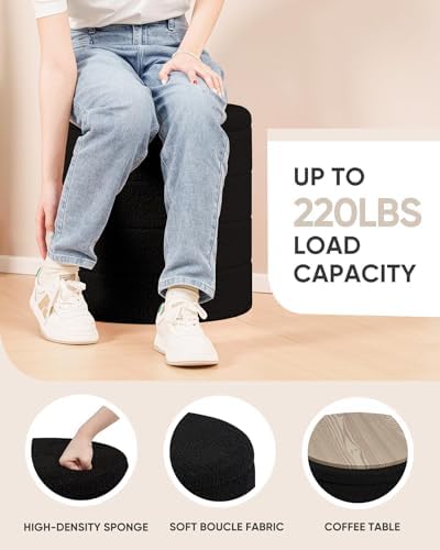 B FSOBEIIALEO Round Sherpa Storage Ottoman Stool - 22"x22"x15.75" (White) - Stylish Foot Rest with Eco-Friendly Certific