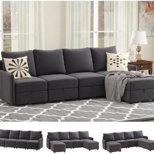 COMHOMA Convertible Sectional Sofa Couch - L/U Shaped Design with High Density Memory Foam - Perfect for Living Rooms, A