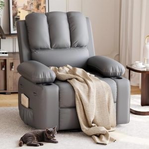 GarveeHome Classic Manual Leather Recliner, Comfortable Lumbar & Arms Support, Perfect for Living Room, Bedroom, Nursery