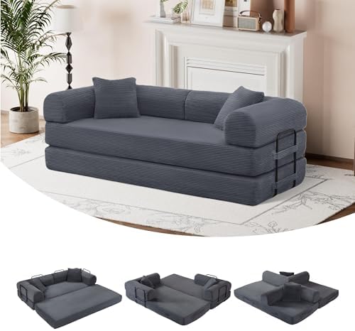 5-in-1 Convertible Sofa Bed, King Size Sleeper Couch with Bonus Pillows, Heavy Duty Frame for Movie Night & Guest Room,