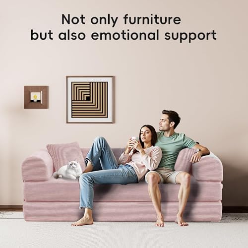 5-in-1 Convertible Sofa Bed, King Size Sleeper Couch with Bonus Pillows, Heavy Duty Frame for Movie Night & Guest Room,