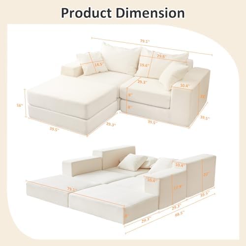 Modular Sectional Sofa - Cozy Sleeper Couch for Customizable Living Spaces - Non-Slip Base & Deep Seat - Modern L-Shape