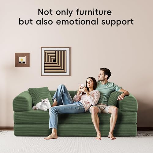 5-in-1 Convertible Sofa Bed, King Size Sleeper Couch with Bonus Pillows, Heavy Duty Frame for Movie Night & Guest Room,