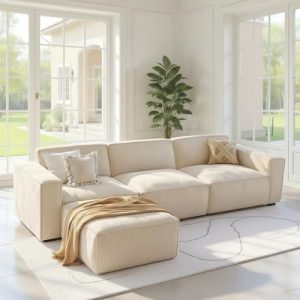 Amada 110" L-Shape Cloud Sectional Couch with Movable Ottoman - Modern Modular Sofa for Living Room & Bedroom, Deep Seat