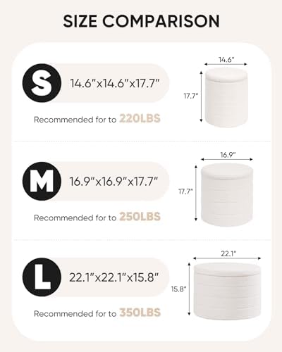 B FSOBEIIALEO Round Sherpa Storage Ottoman Stool - 22"x22"x15.75" (White) - Stylish Foot Rest with Eco-Friendly Certific