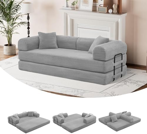 5-in-1 Convertible Sofa Bed, King Size Sleeper Couch with Bonus Pillows, Heavy Duty Frame for Movie Night & Guest Room,