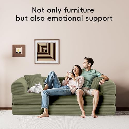 5-in-1 Convertible Sofa Bed, King Size Sleeper Couch with Bonus Pillows, Heavy Duty Frame for Movie Night & Guest Room,