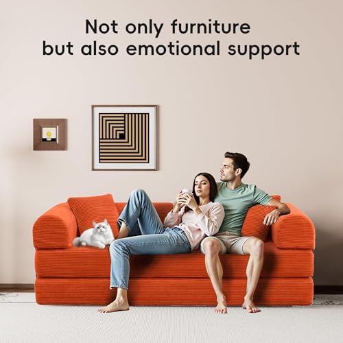 5-in-1 Convertible Sofa Bed, King Size Sleeper Couch with Bonus Pillows, Heavy Duty Frame for Movie Night & Guest Room,