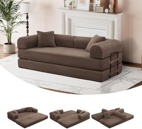 5-in-1 Convertible Sofa Bed, King Size Sleeper Couch with Bonus Pillows, Heavy Duty Frame for Movie Night & Guest Room,