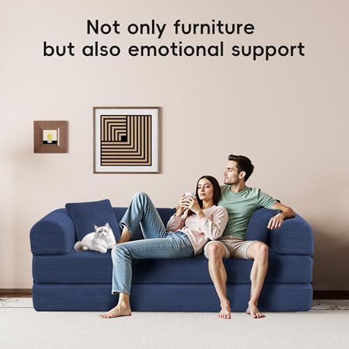 5-in-1 Convertible Sofa Bed, King Size Sleeper Couch with Bonus Pillows, Heavy Duty Frame for Movie Night & Guest Room,