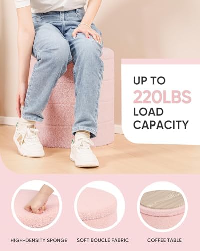 B FSOBEIIALEO Round Sherpa Storage Ottoman Stool - 22"x22"x15.75" (White) - Stylish Foot Rest with Eco-Friendly Certific