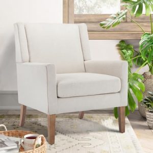 COLAMY Modern Wingback Accent Armchair, Upholstered Fabric Sitting Chair for Office and Bedroom, Beige Lounge Sofa Chair
