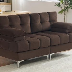 PaPaJet 67 Inch Sectional Sofa - Modern 2 Seater Modular Couch for Living Room, Dark Brown with Sturdy Metal Legs
