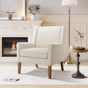 Mid-Century Accent Chairs for Living Room - Wooden Fabric Arm Chairs, Stylish Side Chairs for Bedroom & Reading Nook - C