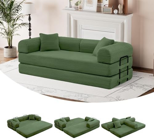 5-in-1 Convertible Sofa Bed, King Size Sleeper Couch with Bonus Pillows, Heavy Duty Frame for Movie Night & Guest Room,