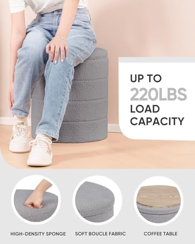 B FSOBEIIALEO Round Sherpa Storage Ottoman Stool - 22"x22"x15.75" (White) - Stylish Foot Rest with Eco-Friendly Certific