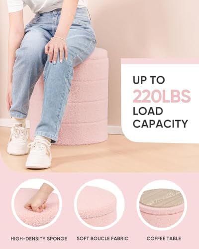 B FSOBEIIALEO Round Sherpa Storage Ottoman Stool - 22"x22"x15.75" (White) - Stylish Foot Rest with Eco-Friendly Certific