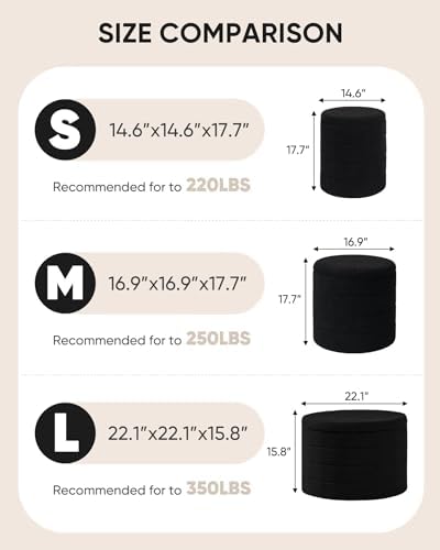 B FSOBEIIALEO Round Sherpa Storage Ottoman Stool - 22"x22"x15.75" (White) - Stylish Foot Rest with Eco-Friendly Certific