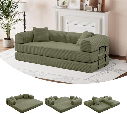 5-in-1 Convertible Sofa Bed, King Size Sleeper Couch with Bonus Pillows, Heavy Duty Frame for Movie Night & Guest Room,