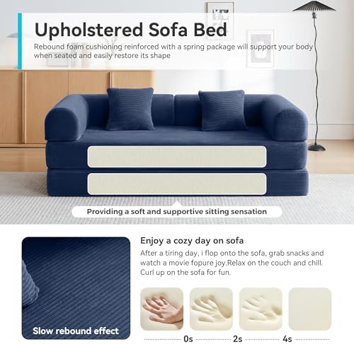 5-in-1 Convertible Sofa Bed, King Size Sleeper Couch with Bonus Pillows, Heavy Duty Frame for Movie Night & Guest Room,