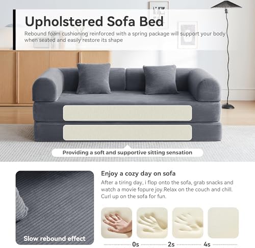 5-in-1 Convertible Sofa Bed, King Size Sleeper Couch with Bonus Pillows, Heavy Duty Frame for Movie Night & Guest Room,