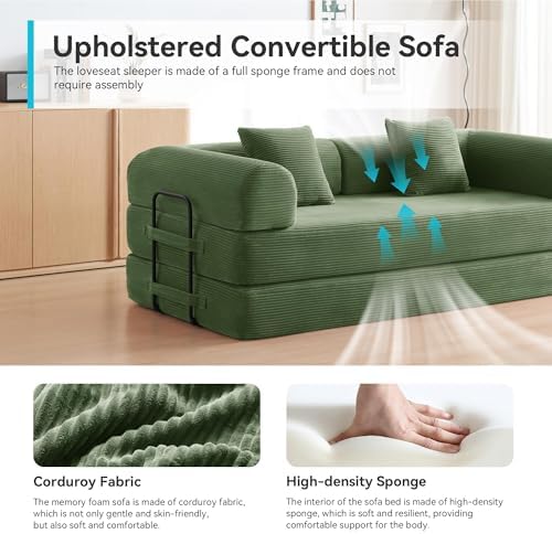 5-in-1 Convertible Sofa Bed, King Size Sleeper Couch with Bonus Pillows, Heavy Duty Frame for Movie Night & Guest Room,