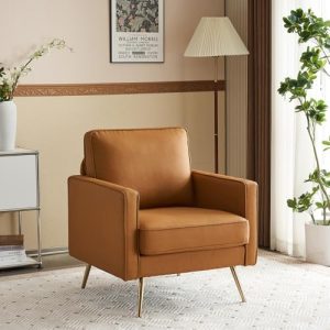 VINGLI PU Leather Accent Chair - Mid Century Modern Upholstered Sofa Chair with Arms - Stylish Brown Design for Living R