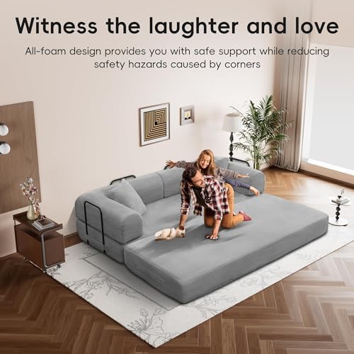 5-in-1 Convertible Sofa Bed, King Size Sleeper Couch with Bonus Pillows, Heavy Duty Frame for Movie Night & Guest Room,