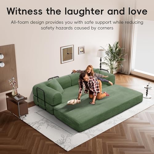 5-in-1 Convertible Sofa Bed, King Size Sleeper Couch with Bonus Pillows, Heavy Duty Frame for Movie Night & Guest Room,