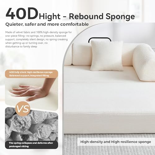 5-in-1 Convertible Sofa Bed, King Size Sleeper Couch with Bonus Pillows, Heavy Duty Frame for Movie Night & Guest Room,