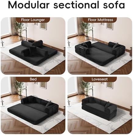 5-in-1 Convertible Sofa Bed, King Size Sleeper Couch with Bonus Pillows, Heavy Duty Frame for Movie Night & Guest Room,