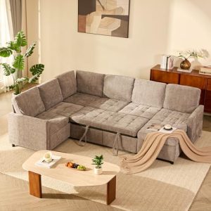 Modular Sectional Sleeper Sofa with Pull Out Bed - U Shaped Couch with Storage - Extra Wide & Deep Seat for Living Room