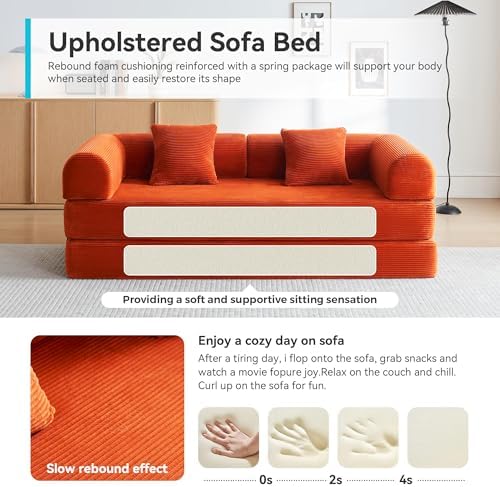 5-in-1 Convertible Sofa Bed, King Size Sleeper Couch with Bonus Pillows, Heavy Duty Frame for Movie Night & Guest Room,