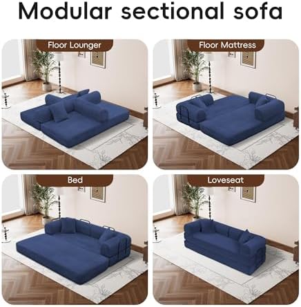 5-in-1 Convertible Sofa Bed, King Size Sleeper Couch with Bonus Pillows, Heavy Duty Frame for Movie Night & Guest Room,